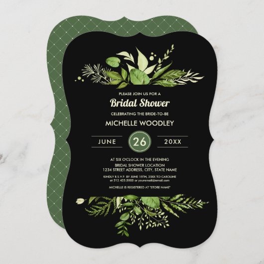 野生の草原 |グリーンボタニカルブライダルシャワー 招待状 (正面/裏面)