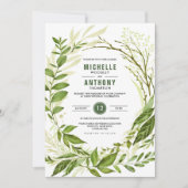 野生の草原 |グリーンボタニカル結婚ズ 招待状 (正面)
