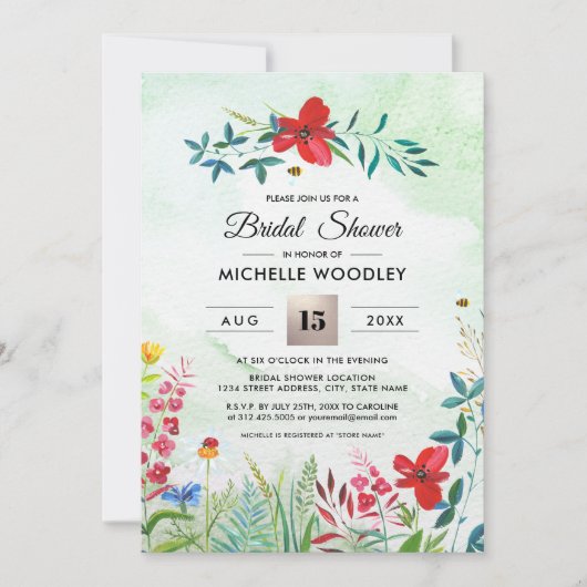 野生の草原 |サマーフォレストブライダルシャワー招待状 招待状 (正面)