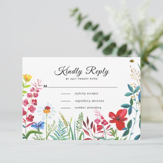 野生の草原 |サマーフォレスト結婚式のRSVPカード 出欠カード (スタンド正面)