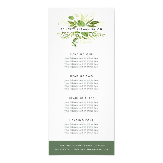 野生の草原 |サービスまたは価格表 ラックカード (正面)