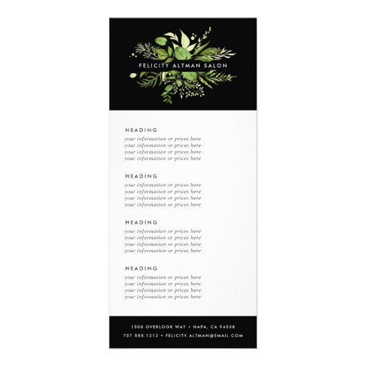 野生の草原 |サービスまたは価格表 ラックカード (正面)