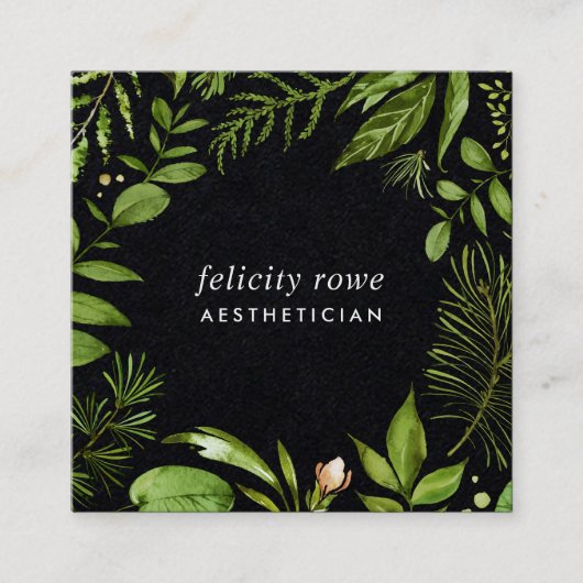 野生の草原 |ブラックボタニカルフレームQRコード スクエア名刺 (正面)