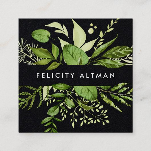 野生の草原 |ブラックボタニカルQRコード スクエア名刺 (正面)
