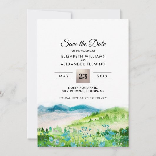 野生の草原 |春の山の日付カードを保存 セーブザデート (正面)