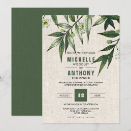 野生の草原 | Greenery Botanical 結婚 Burlap 招待状