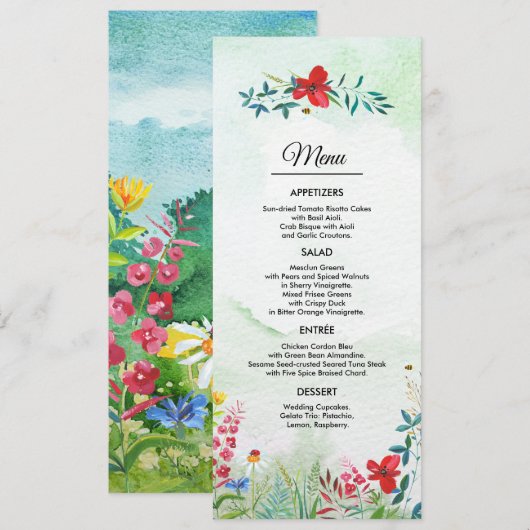 野生の草原 | Wildflowers Summer 結婚's Menu Card メニュー (正面/裏面)