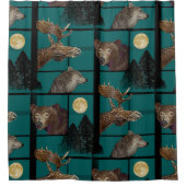 野生の荒野、くま、オオカミ、アメリカヘラジカおよび月 シャワーカーテン (正面)