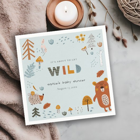 野生の薄暗い青い森林動物の赤ちゃんシャワー スタンダードカクテルナプキン