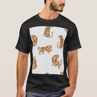 野生の虎：水彩動物のパターン。 Tシャツ
