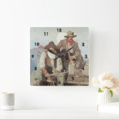 野生の西のテーマステージのコーチのカウボーイの時計 スクエア壁時計 (ホーム)
