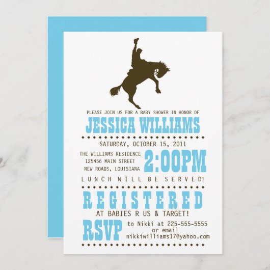 野生の西のベビーシャワー 招待状 (正面/裏面)