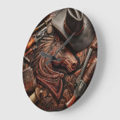 野生の西の静物生活:カウボーイハット、銃など ラージ壁時計 (傾斜)