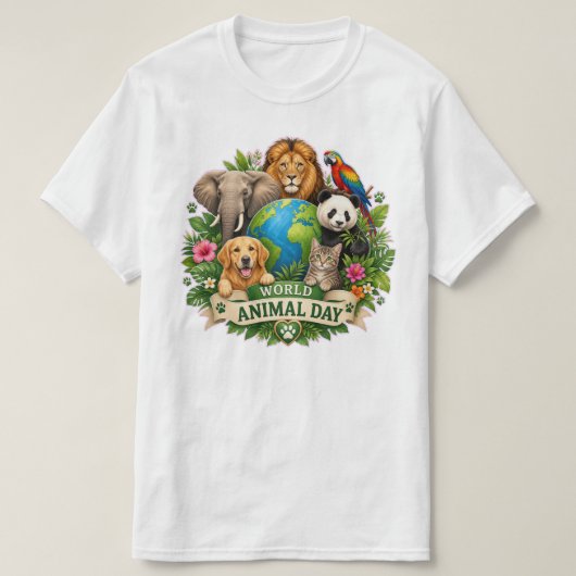 野生の調和:世界動物の日お祝い Tシャツ (デザイン正面)