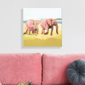 野生の象の家族 キャンバスプリント (インサイチュ (リビング))