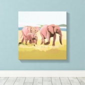 野生の象の家族 キャンバスプリント (インサイチュ (ウッドフロア))