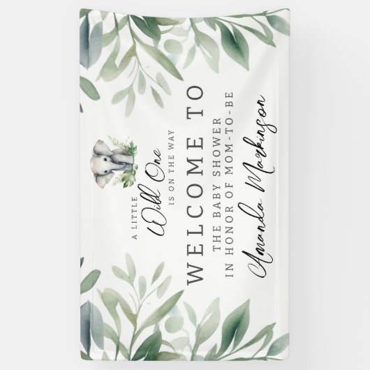 野生の象の赤ちゃんシャワーへようこそ 横断幕 (縦)