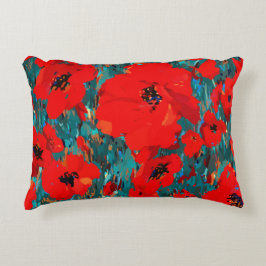 野生の赤いケシの山花 アクセントクッション
