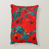 野生の赤いケシの山花 アクセントクッション (裏面(縦))
