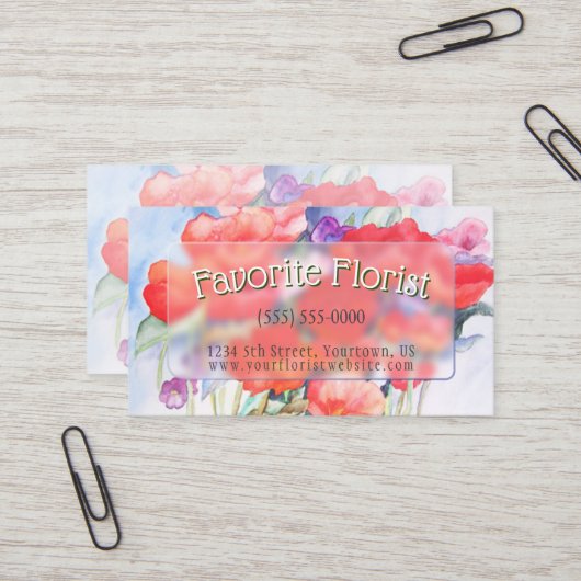 野生の赤いケシの水色 名刺 (正面/裏面インサイチュ)