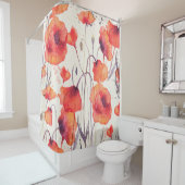 野生の赤いケシ、水の色パターン シャワーカーテン (インサイチュ)