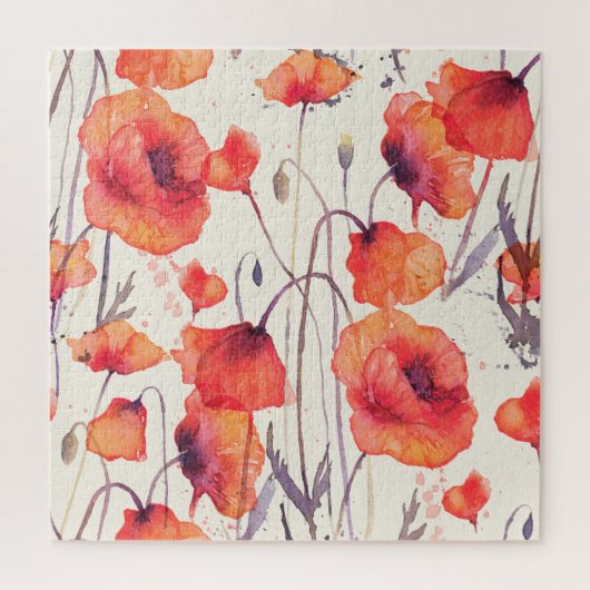 野生の赤いケシ、水の色パターン ジグソーパズル (縦)