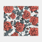 野生の赤いバラ フリースブランケット (正面(横))