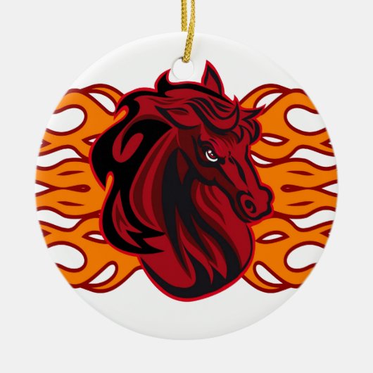 野生の赤いムスタングの馬 セラミックオーナメント (正面)