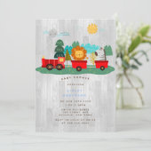 野生の赤い列車の男の子ベビーシャワー 招待状 (スタンド正面)