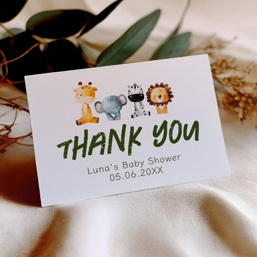 野生の赤ちゃんがやってくる！サファリ ベイビー シャワー 折りたたみ サンキューカード