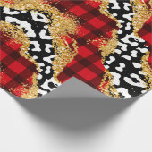 野生の赤バッファロープレイドヒョウ印刷クリスマス ラッピングペーパー (角)