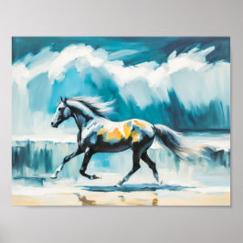 野生の走馬の海岸沿い ポスター