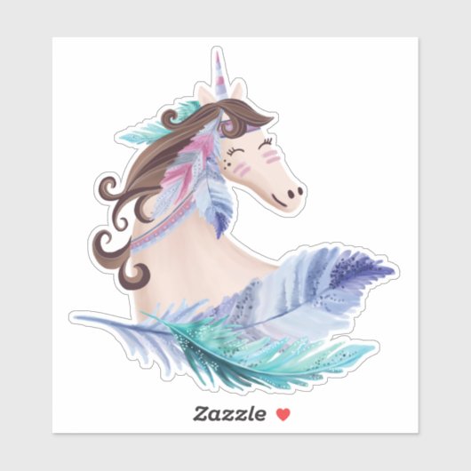 野生の部族の水の色ユニコーンウマ&フェザー シール (シート)