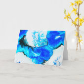 野生の銀および青抽象的なアルコールインク絵画 カード (黄色い花)