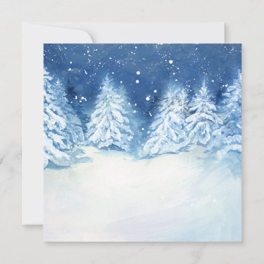野生の雪の多い森の木の水彩結婚の木|正方形 招待状 (裏面)