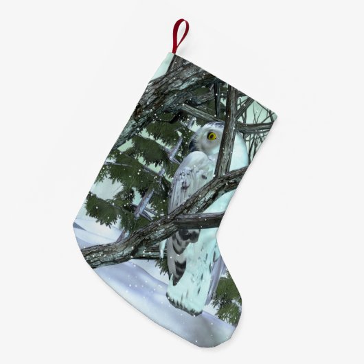 野生の雪ふくろうのシーンの休日の装飾に スモールクリスマスストッキング (正面 (吊り時))