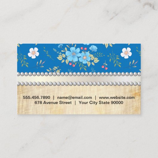 野生の青い白い花 |ヴィンテージ真珠リボン 名刺 (裏面)