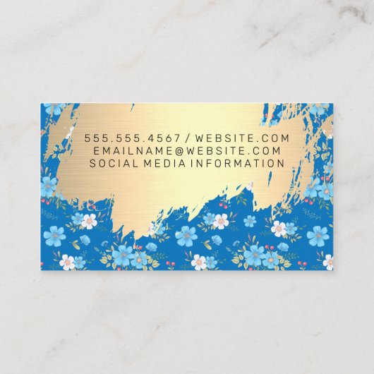 野生の青い白い花 |金属ブラシ金ゴールド 名刺 (裏面)