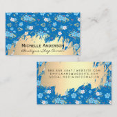 野生の青い白い花 |金属ブラシ金ゴールド 名刺 (正面/裏面)