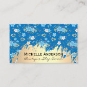 野生の青い白い花 |金属ブラシ金ゴールド 名刺 (正面)