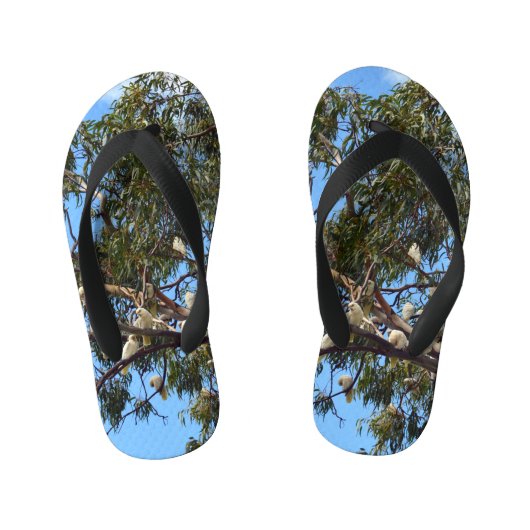 「野生の飛行：白いオーストラリア産のコカトス キッズビーチサンダル (フットベッド)