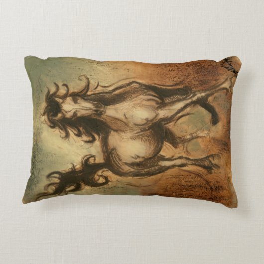 野生の馬および暖かい色 アクセントクッション (裏面)