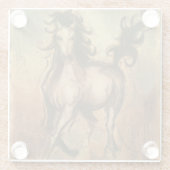 野生の馬および暖かい色 ガラスコースター (裏面)