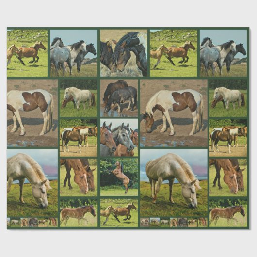 野生の馬のコラージュ ラッピングペーパー (フラット)