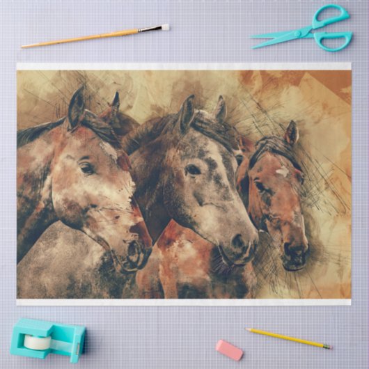 野生の馬のデカップアート 薄葉紙 (クラフト)