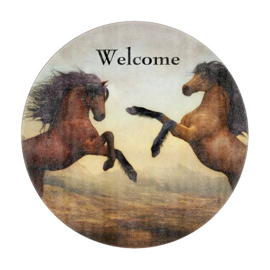 野生の馬のペア カッティングボード (正面)