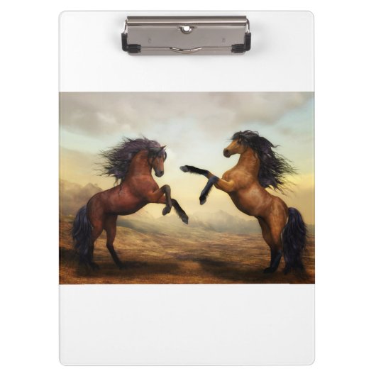 野生の馬のペア クリップボード (正面)