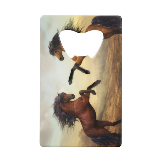 野生の馬のペア クレジットカード栓抜き (正面)