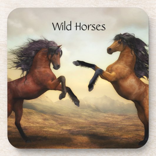 野生の馬のペア コースター (正面)