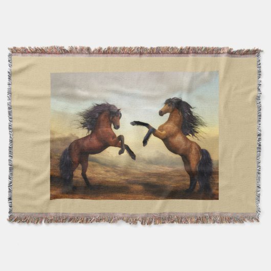 野生の馬のペア スローブランケット (正面)